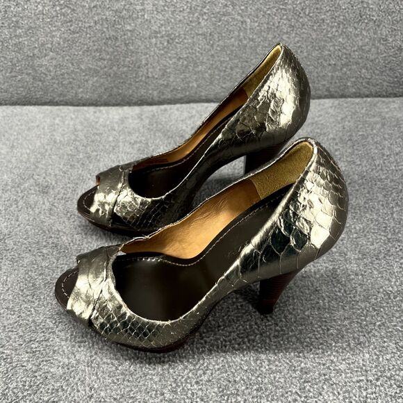 BCBG Maxazria Heels womens 5.5B Snake‎ Skin Metalic Peep Toe Pumps 4" - Picture 9 of 14